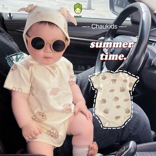  Bodysuit Cho Bé Trai, Bé Gái Sơ Sinh Từ 3-12kg KAMSAMITA Vải Cotton In Thỏ Nâu, Body Cộc Tay Cho Bé Mặc Hè S427
