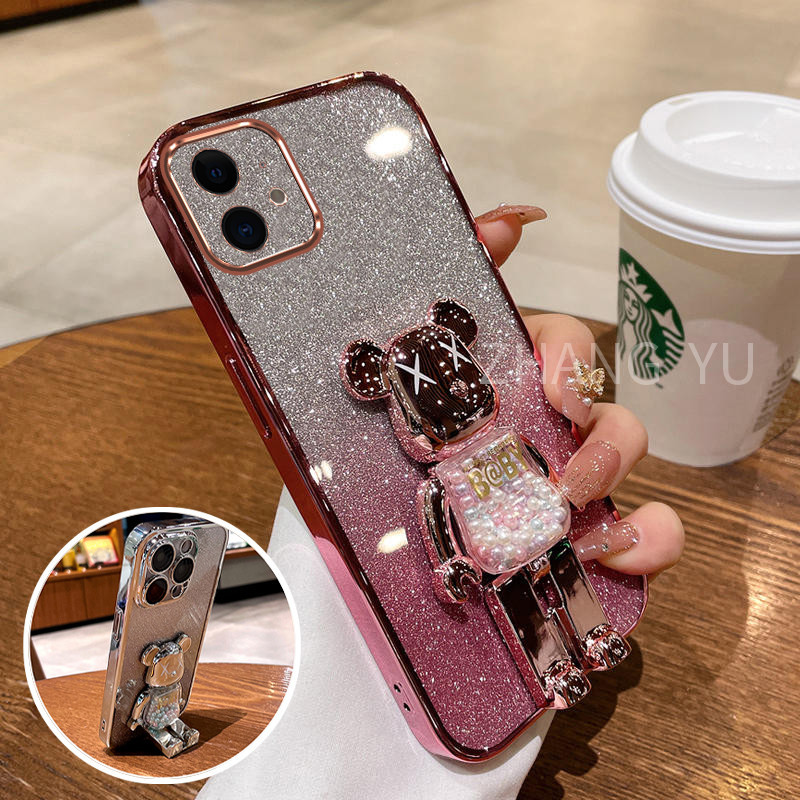 Ốp lưng iphone 11 12 PRO MAX 12 MINI Ốp điện thoại TPU 3D Little Bear stereo đứng silicon mềm mạ điệ