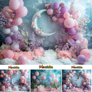 Hoa Đêm Sinh Nhật Nền Trăng Xanh Bầu Trời Đầy Sao Mây Phông Nền Dreamy Tím Bóng Cửa Trẻ Em Photocall