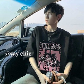 Áo thun nam SAY CHIC xu hướng đường phố Mỹ thời trang đường phố cao cấp in hàng đầu dáng rộng giản dị phù hợp với cổ tròn cotton ngắn tay