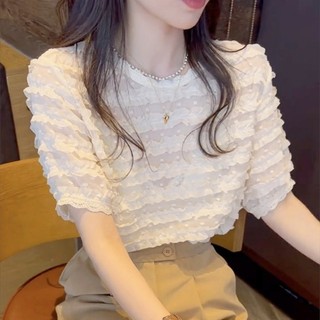 C & M Size Lớn Nữ Phong Cách Ngọt Ngào Ren Voan Bong Bóng Áo Thun Nữ