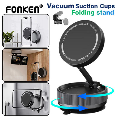 Fonken Hút Chân Không Hút Điện Thoại Di Động Gấp Từ Tính Gắn Xe Giá Đỡ Cho iPh 16 15 14 Pro Max