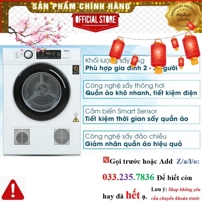 Máy sấy thông hơi Aqua 7 Kg AQH-V700FW 2020 <nEw<
