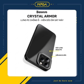 Ốp Lưng Ip Baseus Crystal Armor Viền Kim Loai Bảo Vệ Camera Lưng Trong Suốt Chống Bám Vân Tay Cho Ip 13 Pro Max