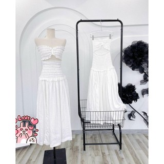 ĐẦM MAXI ỐNG TRẮNG BO CHUN CUTOUT EO