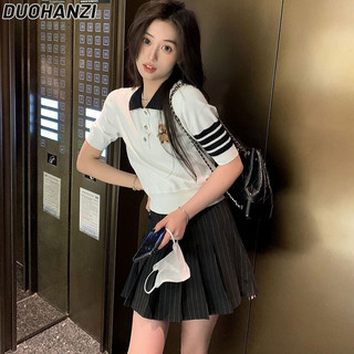Áo thun nữ DUOHANZI, áo len phong cách đại học giản dị phong cách Hồng Kông, áo giảm béo ngọt ngào mới mùa hè