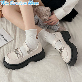 Giày lười phong cách Anh cổ điển, phụ kiện bướm, giày đế bệt, giày Mary Jane mũi tròn ngọt ngào và mát mẻ