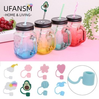 UFANSM đậy ống hút hoạt hình bằng silicon chống bụi chống văng có thể tái sử dụng