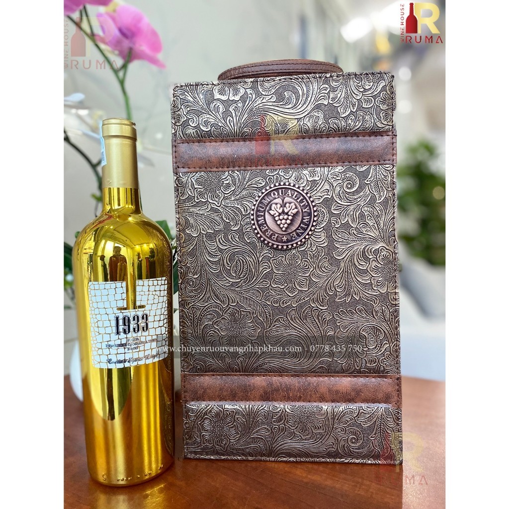 Set quà tặng cao cấp rượu vang Ý 1933 Topaz - Hộp da PU vân phượng hoàng