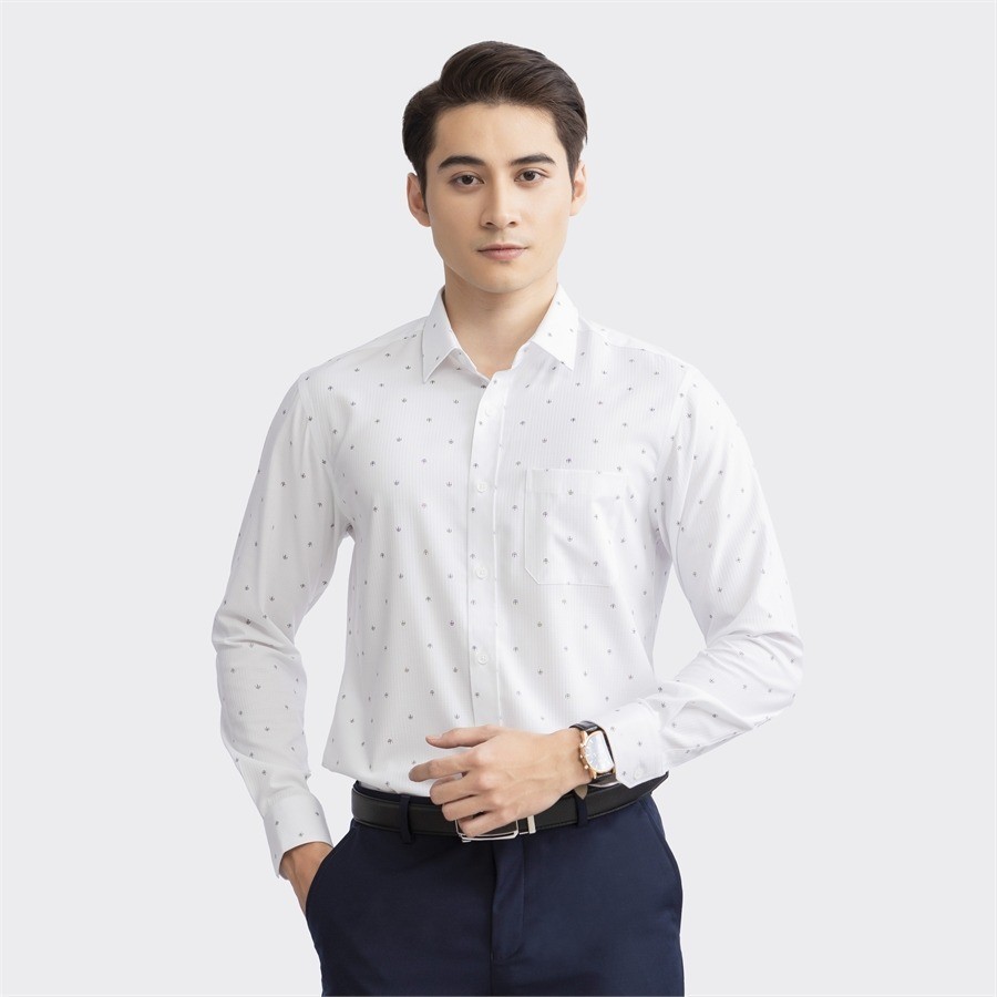 Áo sơ mi nam dài tay ARISTINO Regulaf fit, màu trắng in họa tiết tinh tế, thanh lịch - ALS18303