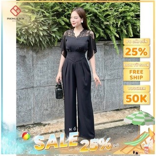 Jumpsuit thiết kế đính đá eo cổ V phối ren sang trọng SJ1252 - Phong Cách SAIGON