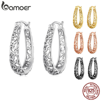 Bamoer Bạc Vintage Vine Real 925 Sterling Bạc Vòng Bông Tai Nữ Đảng Mỹ Trang Sức BSE466