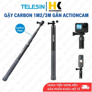 Gậy Carbon Fiber 3M Telesin Gắn ActionCam, Insta360 One X2 X3, Gopro cứng cáp chất liệu siêu nhẹ - Chính Hãng