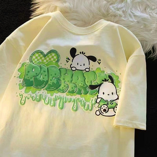 [Polyester] Áo thun nữ tay ngắn in hình hoạt hình dễ thương mùa hè Áo thun cổ tròn dáng rộng đa năng