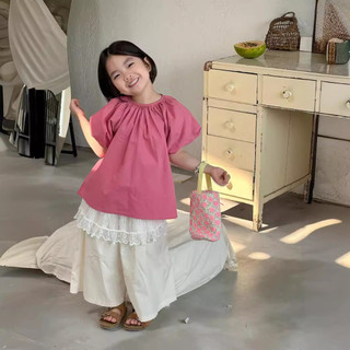 Áo sơ mi trẻ em bé gái phiên bản hàn quốc cổ tròn áo sơ mi bé gái bé mùa hè tay phồng áo