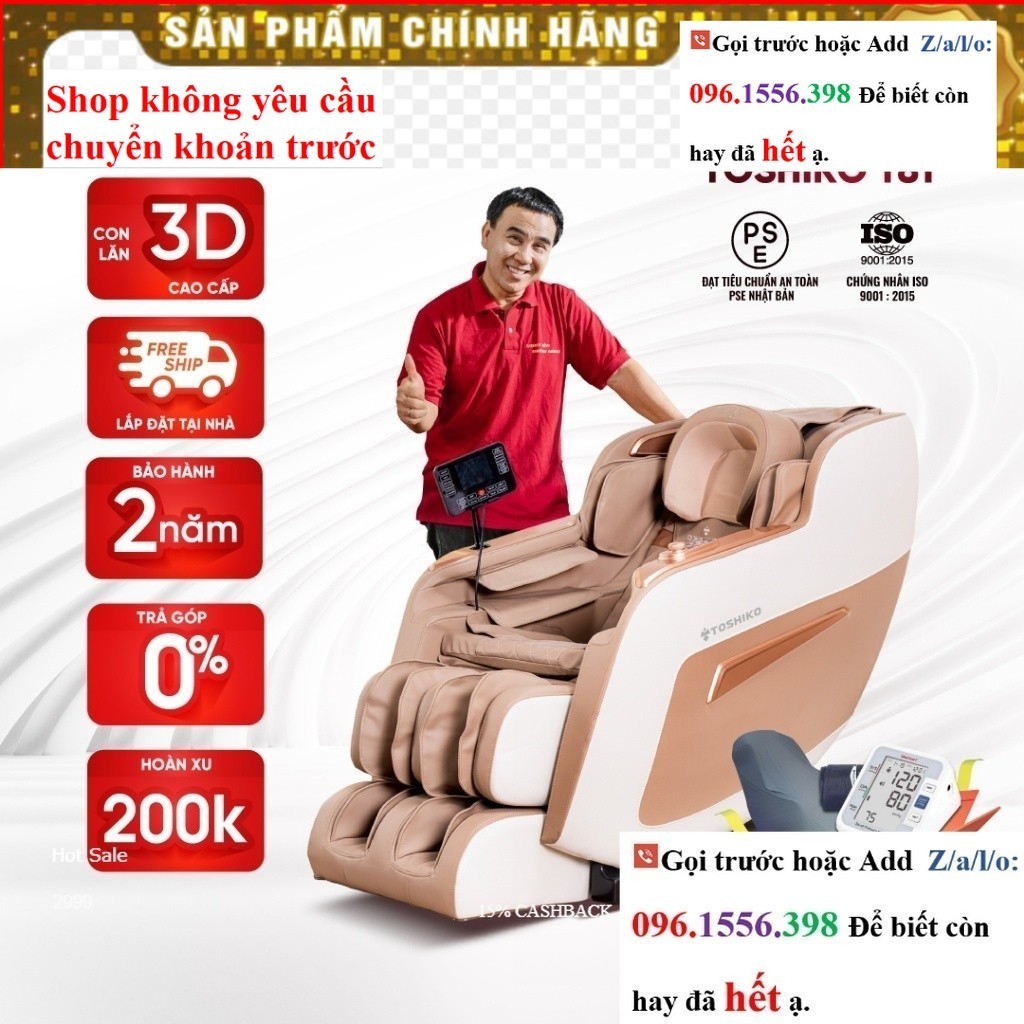 SALE Ghế massage Toshiko T81 công nghệ con lăn 3D cao cấp km giá tốt