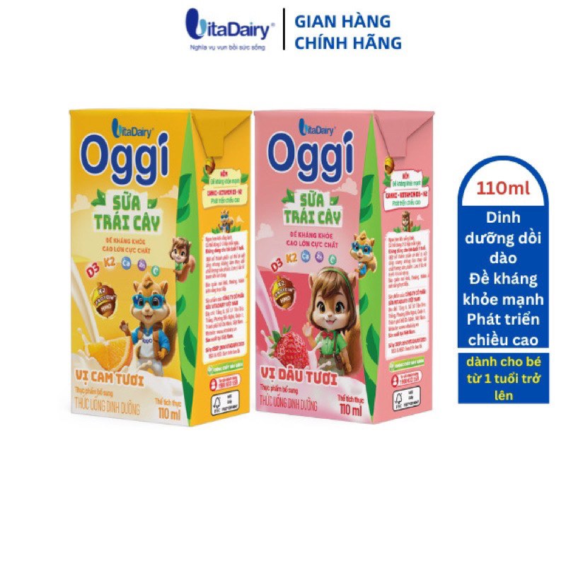 Thùng Vitadairy Oggi sữa trái cây loại 110ml x 48hộp