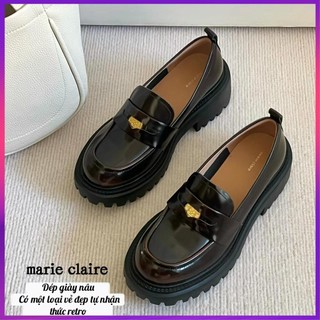 Giày da nhỏ đế dày màu đen cổ điển phong cách Anh
