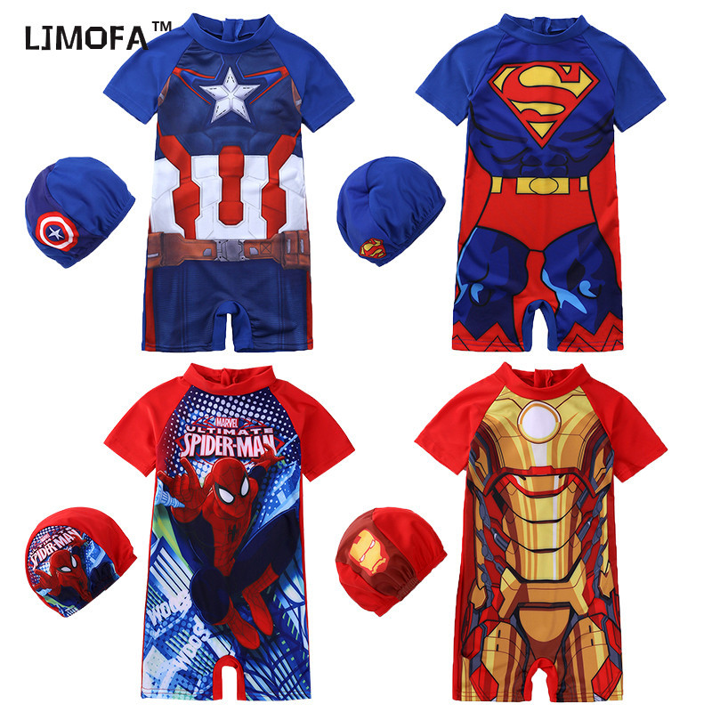 LJMOFA Đồ Bơi Bé Trai Bộ Đồ Bơi Một Mảnh Họa Tiết Hoạt Hình Captain America Dành Cho Bé Trai 2-8 Tuổi