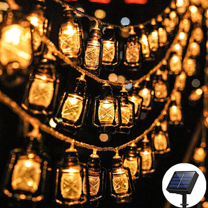 [Cod] Đèn cổ tích năng lượng mặt trời Ligyetor 7M 50LED Đèn xe hỏa cổ điển Đèn lồng treo dây cắm trại Đèn trang trí cổ điển chống nước ngoài trời