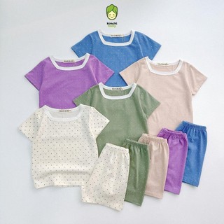 Bộ Cộc Tay Bé Gái KIMCHIBABY Vải Cotton 4C Họa Tiết Chấm Bi Cổ Vuông, Đồ Bộ Quần Áo Cho Bé Mặc Đi Chơi Đi Học KC306