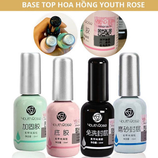 Base Top hoa hồng Youth rose ,base liên kết, top phủ bóng, cứng móng, top lì làm nail, làm móng 15ml có logo dập nắp