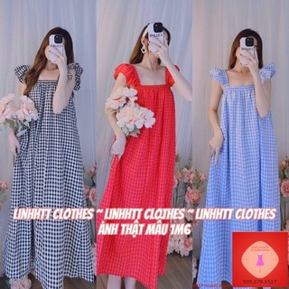 Váy maxi caro cánh tiên chun dáng suông dài freesize HOT