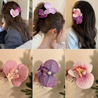 Ahellogirl 3 Chiếc Kẹp Tóc Hoa Lan / Bươm Bướm / Smudged Phalaenopsis Hoa Lan Kẹp Tóc Nữ Đi Biển Ảnh Phụ Kiện Tóc