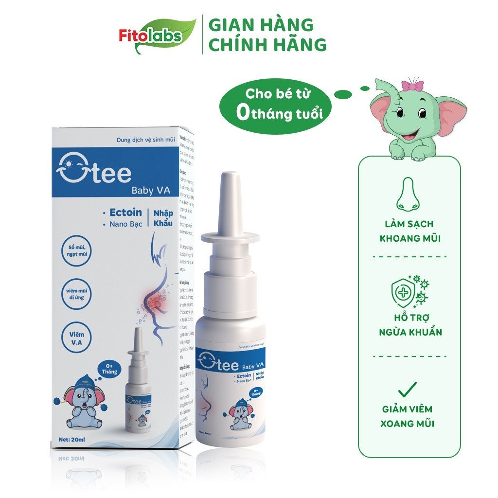 Xịt Mũi Cho Bé Otee Baby VA Chứa Ectoin, Nano Bạc Giảm Sổ Mũi, Nghẹt Mũi, Viêm Mũi Xoang, Viêm Mũi Dị Ứng Lọ 20ml