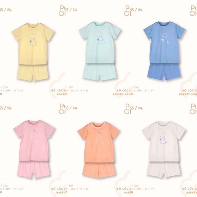 Punchun Bộ cộc tay mềm mát punchun mầu pastel cho bé trai gái (9m-5y)