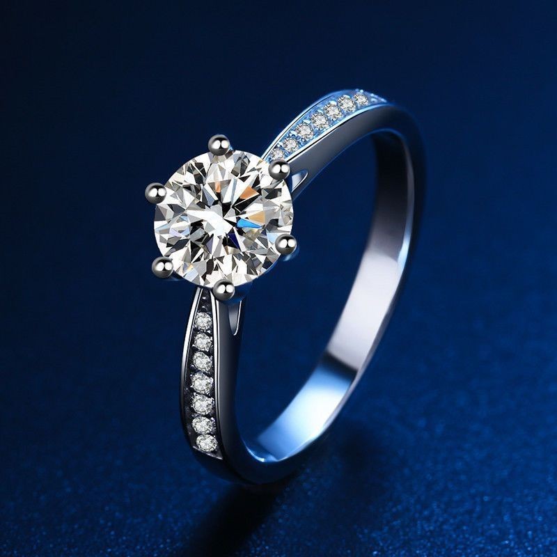 Nhẫn kim cương sáu móng Moissanite cầu hôn nhẫn kim cương cặp đôi 1 carat, thích hợp cho nhẫn nữ và nam, trang sức đẹp