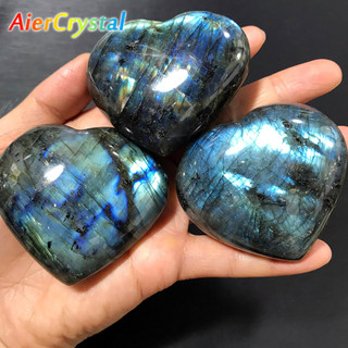 Tự nhiên labradorite pha lê hình trái tim khắc trang trí tình yêu lớn thạch anh đá quý thủ công labradorite trái tim 3-6cm