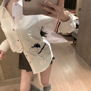 Áo sơ mi dài tay thông thường có in hình chú chó con Preppy