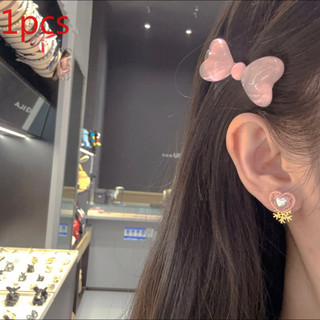 Tinh tế nhỏ màu hồng pha lê nơ tóc phù hợp với học sinh trong suốt nơ màu hồng kẹp tóc bên nổ kẹp