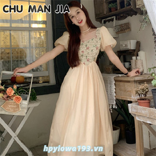 Chu MAN JIA Đầm tay phồng nữ phong cách mới nhỏ tươi đơn giản giản giản dị ngọt ngào thiết kế váy dài