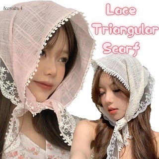 Pháp Phong Cách Mục Vụ Ren Nhẹ Hình Tam Giác Khăn Đầu Dành Cho Nữ Cô Gái Thời Trang Hợp Thời Trang Du Lịch Đi Biển Kỳ Nghỉ Hoa Turban Lolita Headwrap Phụ Kiện Tóc