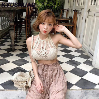 Kyushuad Bohemian dệt kim rỗng áo vest nữ đảo kỳ nghỉ Thái Lan du lịch với đệm ngực