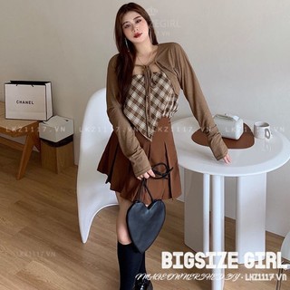 Sét bộ đồ nữ Bigsize Áo khoác cardigan tay dài Áo ba lỗ kết hợp chân váy xếp ly tennis ngắn lưng cao cạp cao chữ a mùa hè Phong cách Hàn Quốc Thời Trang đi Chơi sang chảnh cá tính cho người mập béo