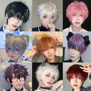 12 Màu Anime Cosplay Tóc Giả Ngắn Nam Tóc Giả Tổng Hợp Sợi Nhiệt Độ Cao Màu Sắc Tự Nhiên Cho Nam Nữ Đảng Mặc