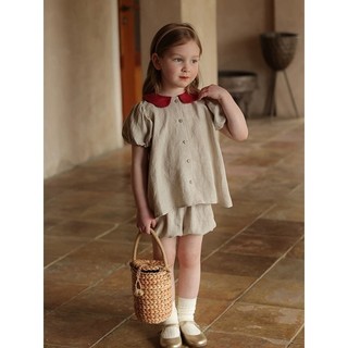 Set linen cổ sen đỏ cho bé gái