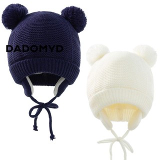 DADOMYD bảo vệ tai trẻ em, Lông cừu lót mũ dệt kim Pom Pom cho bé, Mũ bịt tai dày ấm áp thời trang cho bé