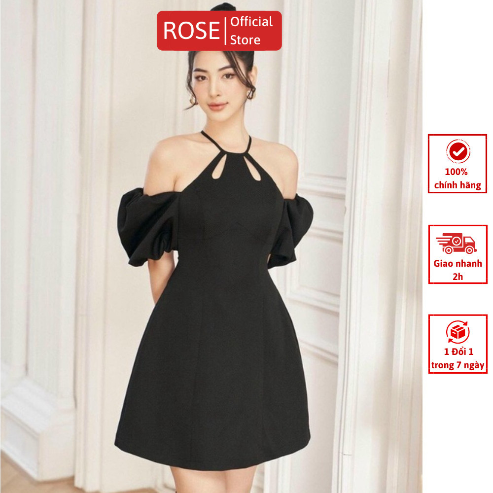 Đầm Tay Phồng Dáng Xòe Ngắn Thiết Kế Trễ Vai Quyến Rũ Màu Trắng, Đen, Hồng | ROSE CLOTHING D0657