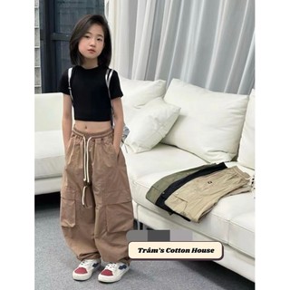 Quần kaki ống rộng dây rút eo bé gái