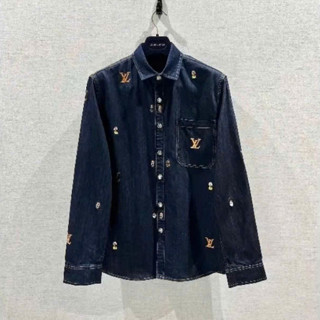 Áo Sơ Mi Denim Thêu LV Thú Cưng ZangZang Chất Cotton Thời Trang Nam Nữ Cao Cấp NA721