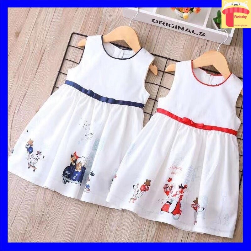 Đầm bé gái 2-8 tuổi Next in hình, Váy sát nách cho bé vải thô thoáng mát
