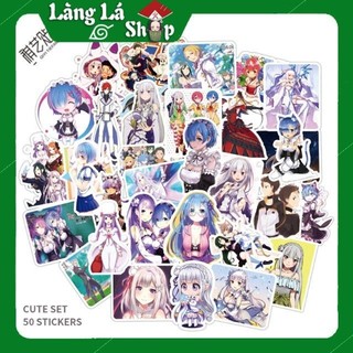 Miếng dán Sticker anime Re Zero kara Hajimeru Isekai Seikatsu trọn bộ 50 hình - In rõ ràng sắc nét khó tróc