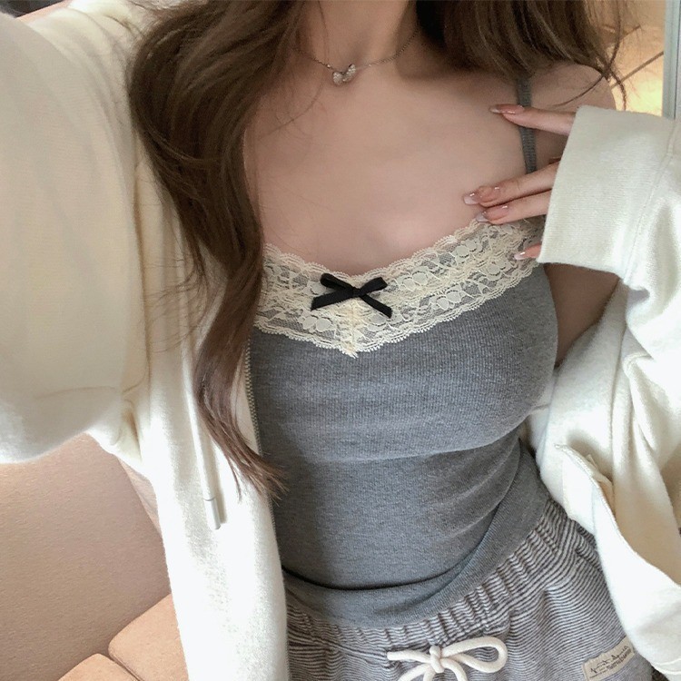 Áo 2 dây có mút ngực nơ ren form ôm MMT296 | BigBuy360 - bigbuy360.vn