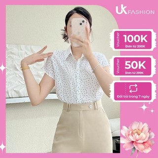 Áo Sơ Mi Chấm Bi Vai Chờm Cổ Đức UK Fashion Họa Tiết Chấm Bi Trendy, Màu Sắc Tươi Sáng, Nhã Nhặn UKSM2306004