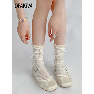 Nơ Ren Tất Nữ Mùa Hè Giữa Ống Ballet Phong Cách Mỏng Trắng Ren Tất Cọc
