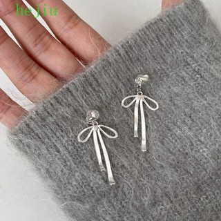 Hejiu Ruy Băng Nơ Tòn Ten Bông Tai, Pendientes Màu Xám Đơn Giản Bông Tai, Phụ Kiện Trang Sức Thanh Lịch Phong Cách Hàn Quốc Hợp Kim Khuyên Tai Carnival